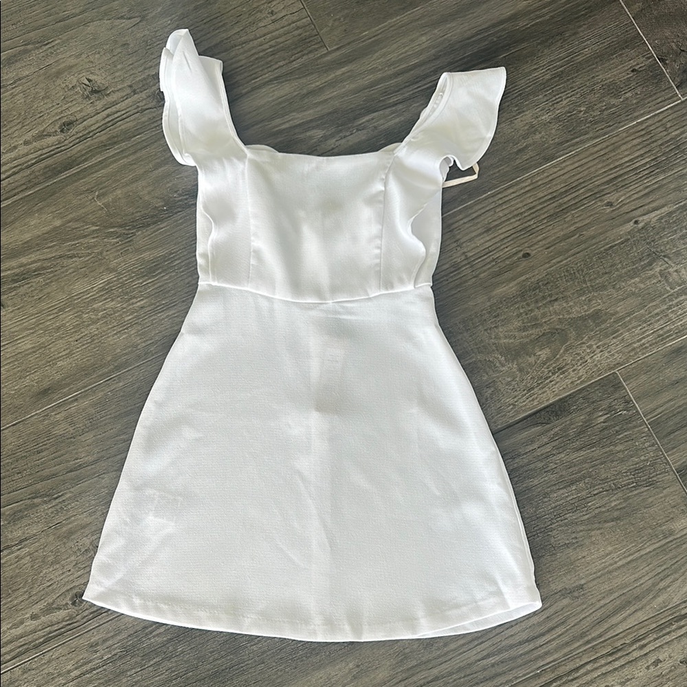 White Ruffle Sleeve Dress